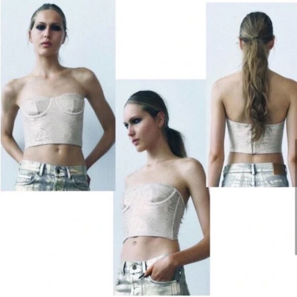 Zara Sequin Corset Bra Top in Champagne - Picture 11 of 11